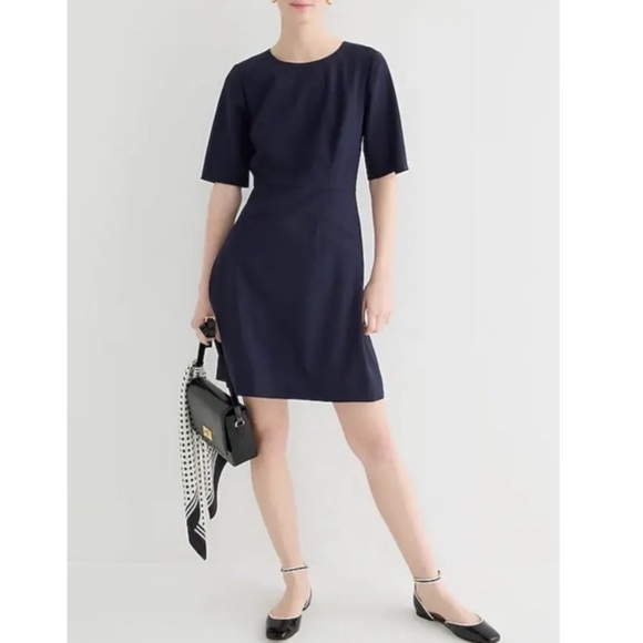 J. Crew Short sleeve mini dress in bi-stretch wool blend BP599 Navy 20 - Picture 1 of 6